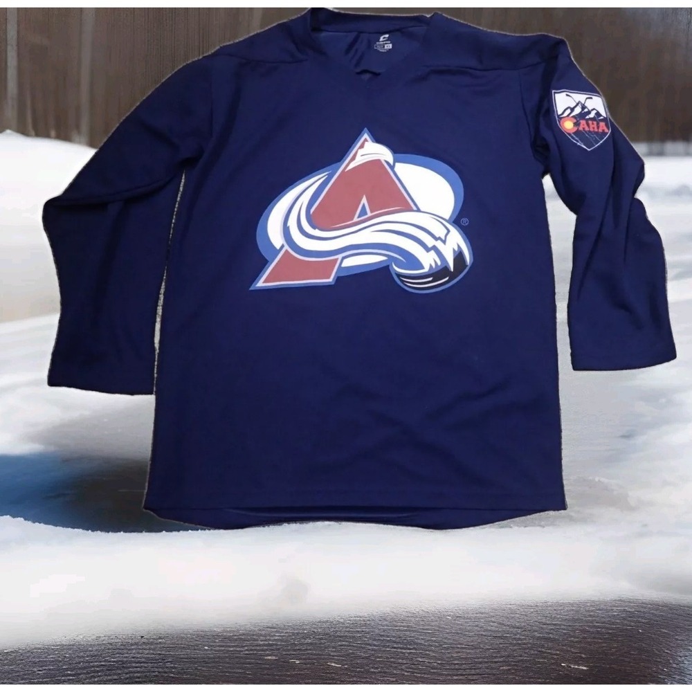 Champro Hockey‎ Jersey Youth XL Navy Blue Excellent Colorado Avalanche CAHA Logo